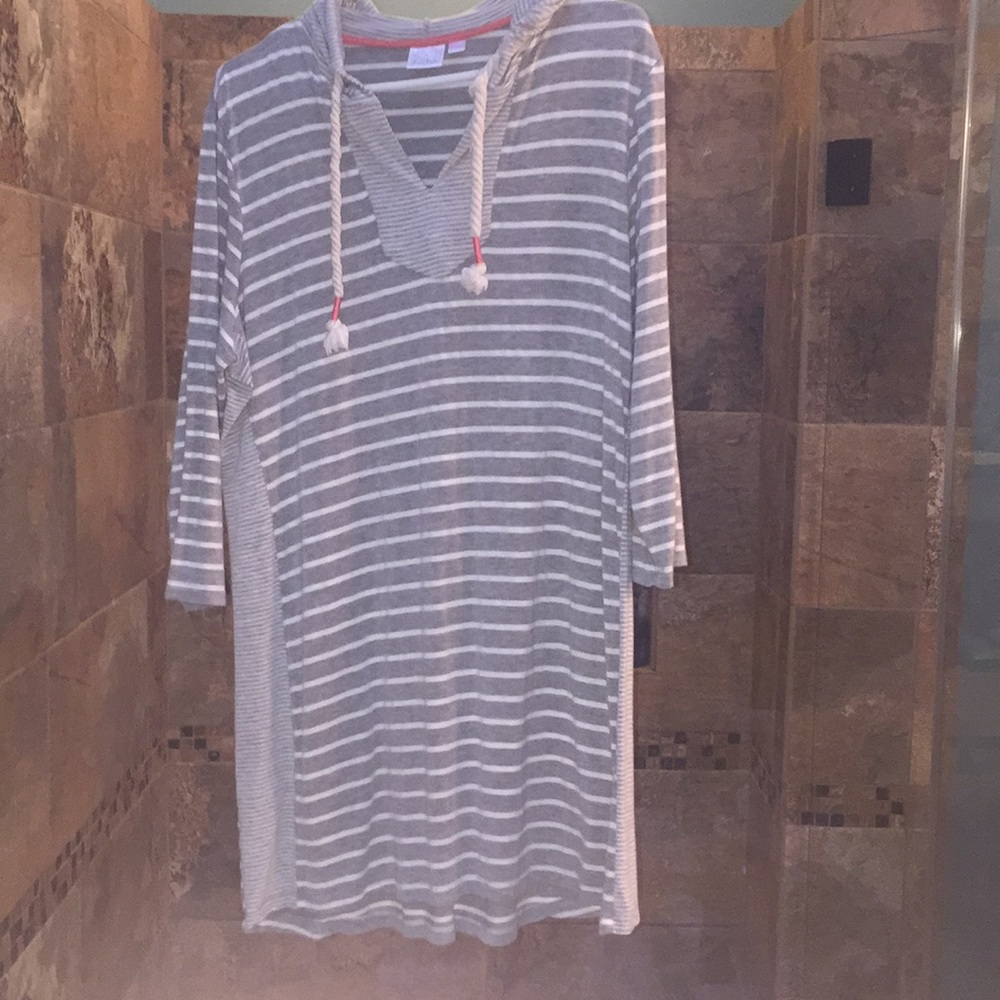 Bathing Suit Coverup Large Grey/White
